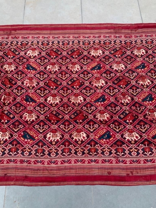 Nari Kunj double ikat Patola silk Saree,  Probably Patan Gujarat 1800-1850 Circa. India.This Patola is the  rarest designs known as Nari Kunj Patola. This Patola is showing the Popat Kunjar  ...