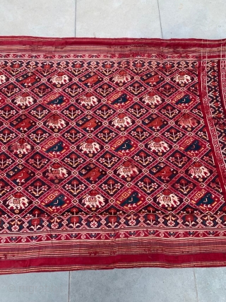 Nari Kunj double ikat Patola silk Saree,  Probably Patan Gujarat 1800-1850 Circa. India.This Patola is the  rarest designs known as Nari Kunj Patola. This Patola is showing the Popat Kunjar  ...