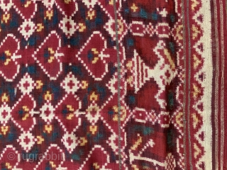 Patola Gaji Silk Double Ikat From Patan Gujarat India 1900 C.This Patola Uses one of the most Rarely found designs called pan bhat which is originally the pipal leaf and has borders  ...
