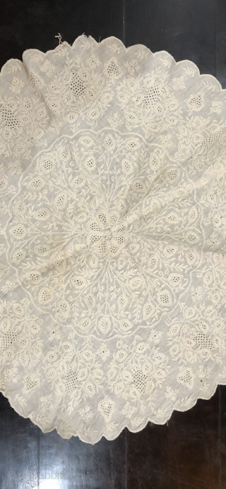 Finest chikankari table cloth in fine mulmul cotton with marodi embroidery (fine twisted embroidery) from Lucknow Uttar Pradesh India 1850C. Used by the Nawabs of Lucknow the size of the table cloth  ...