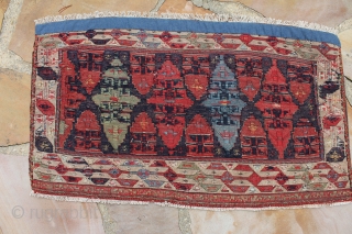 19th century Shahsavan soumak mafrash panel. 1.6 x 2.6 ft.5t Great saturated colors. Spacious and refined drawing used with the cruciform motif. no repairs and fine weave.      