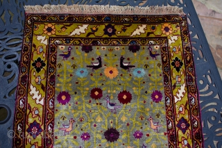 Here is an amazing and super rare 100%silk Farahan Poshti that measures 2x2.11 in size.  Silk Farahan carpets are extremely rare and highly sought after by tribal and Persian rug collector.  ...