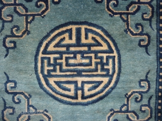 beautifull "big shou" mid 19th century square. good pile, with few knots redone in the center. suiyuan, northwest china.              