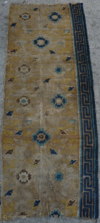 early ningxia bench cover fragment. runner with this design are rare. in its width it is missing the greek key border on one side, some rest  visible at one corner (please  ...