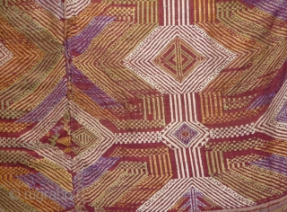 a rare  wedding blanket made of 2 strips of silk woven with supplementary weft. tai group, xiengkhuang province, lao. early 20th century.          