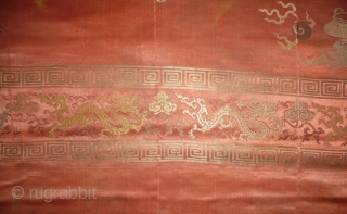 Portiere or door curtain from the qianlong era. interesting iconographie, complete but unfortunately with color damage mostly to the ground color. china 18th century approx. 90x190cm.       