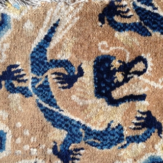 2 and half dragons, about one half of a ningxia five dragons mat. super fine wool, well preserved colors and nicely executed drawing. about 1800, price about the low bottom level including  ...
