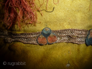 unusual tibetan  hat, wool, silk, emboidered jewel.... tibet, 19th century.                      