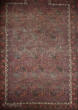 one of the rare baluch pieces found in tibet.a prayer rug with a simple design made with 2  natural dyed and 2 undyed colors, but not without its protectiv amulets. nice  ...