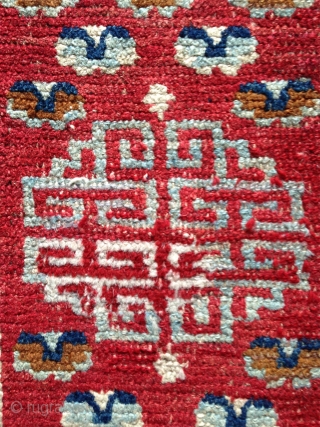 mid 19 th century tibetan saddle top with beautiful wool and natural colors. saddle rugs with this design are not common. it is most probably  part of the set of which  ...