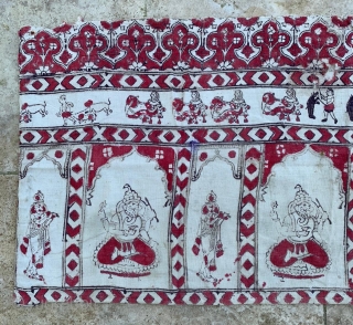 antique kalamkari  printed and painted cotton panel recently found  in tibet
not expensive... originally probably an indian temple wall hanging or so 163x 51cm

        
