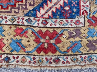 C. 1820-40 NWP Kurdish rug with a Memling gul and serrated leaf design. (39” x 95”) Mostly decent pile. 14 distinct colors including an old aubergine and true camel wool. Original kilim  ...