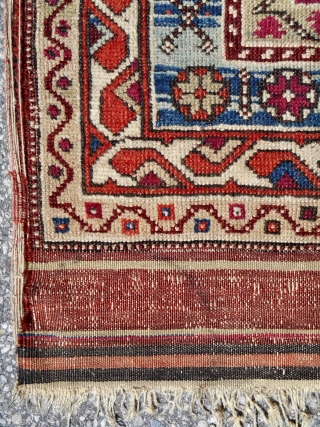 Late 19th c. West Anatolian prayer rug (3’-9” x5’-8”). All original, including ragged sides and kilim ends.                