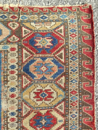 Extraordinary, early to mid 19th c. Caucasian Sumak rug. About 5 x 7ft. Exquisite color. Superb archaic drawing. A truly splendid, rare example. All original.        