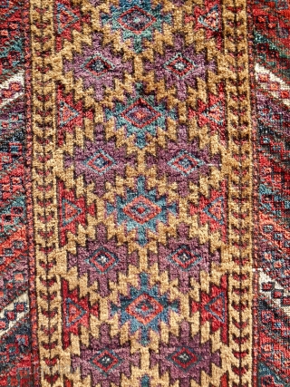 Classic Sistan Baluch balischt (19x32”). Circa 1870. Absolute best color and wool. Sourced from the “king” of this type of Baluch, back in the day. Nearly impossible to photograph. Will not disappoint!  ...