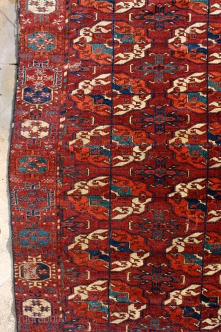 "The knowledge of which geometry aims is the knowledge of the eternal." Plato Turkmen Tekke main carpet, early to mid 1800's. Burning colors after 150-200 years .... More beauties: http://rugrabbit.com/profile/5160   