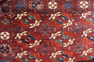 "The knowledge of which geometry aims is the knowledge of the eternal." Plato Turkmen Tekke main carpet, early to mid 1800's. Burning colors after 150-200 years .... More beauties: http://rugrabbit.com/profile/5160   