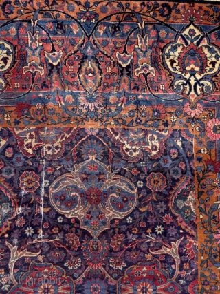 Yazd carpet, Persia, early 20th century, 4x3 m. Except the few worn spots, which can be seen on the pics, it has great, silky, soft pile. Freshly washed, clean & soft. Ready  ...