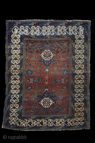 Daghestan rug, 2nd half of 19th century, wool on wool, 140x110 cm, wonderful, rare (unknown for me until now) border, harmonious colouring and very well balanced, spacious, ultra graphic drawing in the  ...