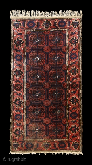 Baluch rug, east Persia, Ferdows area, juicy pile, beautiful border around softly trembling güls, oxidized browns, original fringes and side cords (goat hair) some worn at the bottom part. More pieces: http://rugrabbit.com/profile/5160 