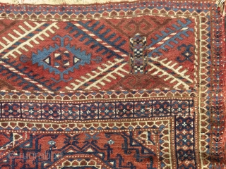 Turkmen "Turreted"/Pendi Göl rug, 100x150cm, soft wool, very fine graphic weaving, pile is full except on some parts, where it was folded, no repair, original selvages and kilim ends, perfect saturated light  ...