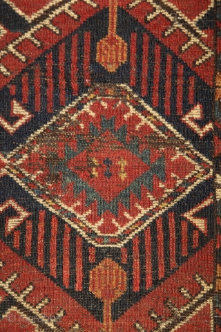 Beshir chuval, ca. 1850, wonderful colors, and super graphic, large scaling, rare ikat-like pattern, worn overall, worn overall, has seen more centuries, but still glorious, full with history, just like an old  ...