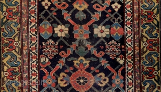 North-west persian kurdish 'double-mihrab' rug, 19th century. Non-commercial, tribal/village work with great colors & bold drawing. Ancient S-hooked border! Stylized dragons defending a blooming 'mina-khani' field of life. More pieces: http://rugrabbit.com/profile/5160  