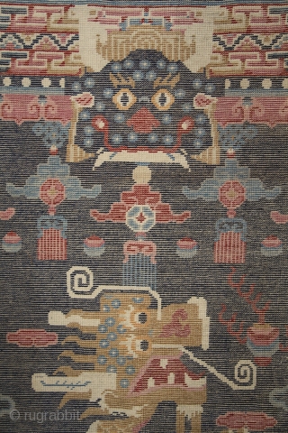 Tibetan pillar rug, mid 20th century, 220x70cm, wool on cotton, perfect condition, intact sides and ends and full, soft pile overall. other pieces on sale: http://rugrabbit.com/profile/5160 (photograph of the weaver: Oriental Rug  ...