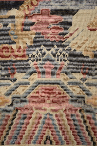 Tibetan pillar rug, mid 20th century, 220x70cm, wool on cotton, perfect condition, intact sides and ends and full, soft pile overall. other pieces on sale: http://rugrabbit.com/profile/5160 (photograph of the weaver: Oriental Rug  ...