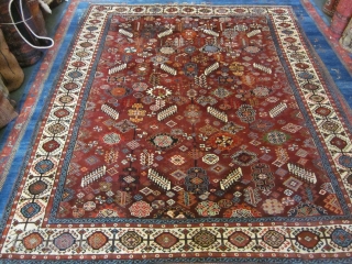 6'2" x 7'8" Antique Shekarlu Qashqai rug. Circa 1860. Condition: excellent. 90% medium-full pile, no foundation showing. No repairs, moth damage or issues. Only a few small areas where the pile is  ...