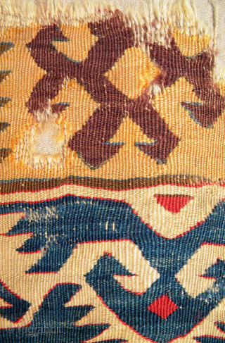 Anatolian kilim fragment, 170 x 67 cms, mounted on linen.
                       