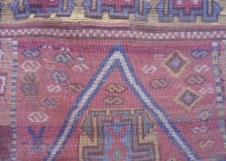 Dynamic East Anatolian Kurdish Rug. Perhaps Sivas with fantastic wool and color palette including canary yellow, green, rose madder and apricot. A great collectible weaving in great condition. Mid 19th century or  ...