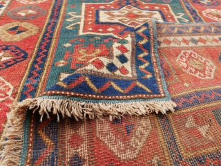 Beautiful and rare late 19th century green-background Fachralo rug. Green colour in wool requires two processes of dying: first yellow and then blue. This is why green is so rare in village  ...