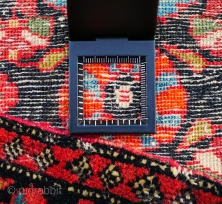 This is a very small  Sarouq Farahan  sampler rug (Vegiereh) showing parts of the design available to a prospective rug buyer or as a weaver's guide 
This small sampler shows  ...