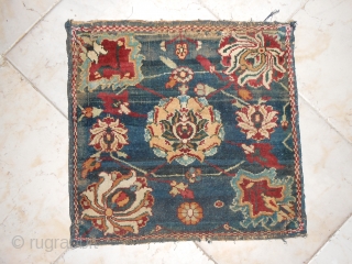 Agra mat, 1880-1900, cm 40 x 41; cotton warps, wool wefts, wool pile, finely knotted. Likely a sampler to show clients design and quality. Thanks for watching!      