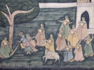 Antique handpainted and not stamped India textile with figures.
minor damage on upper right corner.
size: 110 x 90 cm               