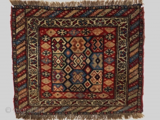 Rare Shahsavan bagface, wool on wool, with the original shirazi.Around 1900. Soft lustrous wool ,with striking colors.size 60 x 70 cm 
           