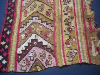 An ancient South American textile. Peru...Lima...Chancay...wherever. I do have several woven fragments and bands from this area but this one i think is good enough to show you. Size is 39 X  ...