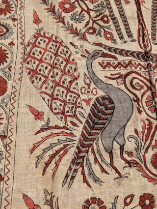 Old Indian textile Palampur early 20th century in beautiful condition, hand painted on cotton with tree of life               