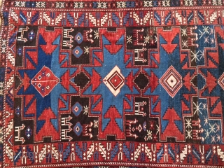 This is an antique Caucasian Shirvan from Circa 1890s-1900s. The size of this rug is 3' - 4" x 4' - 5". The rug short even pile throughout the rug with one  ...