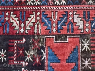 This is an antique Caucasian Shirvan from Circa 1890s-1900s. The size of this rug is 3' - 4" x 4' - 5". The rug short even pile throughout the rug with one  ...