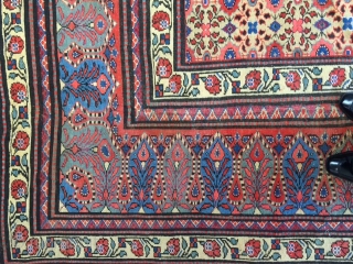 19th Century Agra rug. This is a very decorative Agra Rug that was hand-knotted in the 19th century. It has all natural dyes. The rug has an even low pile throughout the  ...