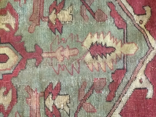 This is an antique Serapi or a Bakhshaish rug that was hand knotted pre-1900s. The rug has been restored to its old glory. I have uploaded the picture of back of the  ...