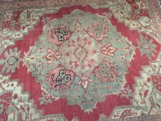 This is an antique Serapi or a Bakhshaish rug that was hand knotted pre-1900s. The rug has been restored to its old glory. I have uploaded the picture of back of the  ...