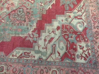 This is an antique Serapi or a Bakhshaish rug that was hand knotted pre-1900s. The rug has been restored to its old glory. I have uploaded the picture of back of the  ...