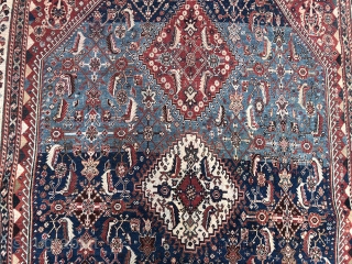 A late 19th Century SW Persian Qashqai . As you see, it does have some misusing at the ends bur rug has low even pile from top to bottom. No holes or  ...