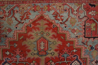 Very Pretty late 19th/ early 20th century Heriz village carpet 358 x 243 cm  (11ft 11" x 8ft 1") all natural dyestuffs. colours: rust red, dark blue, light blue, ockre, green,  ...