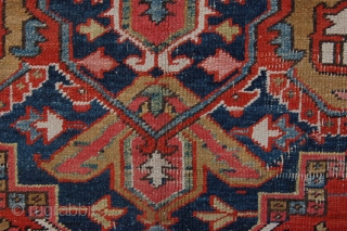 Very Pretty late 19th/ early 20th century Heriz village carpet 358 x 243 cm  (11ft 11" x 8ft 1") all natural dyestuffs. colours: rust red, dark blue, light blue, ockre, green,  ...