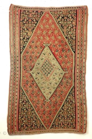 Fine Antique Senneh, Sanandaj, 19th century, 
120 x 190 cm. 4 ft, x 6 ft. 4 inch. 

One tiny tar in the top border, one side has fresh colors the other side  ...