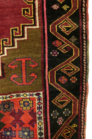 Dagestan, N- Caucasus, 300 x 106 cm. 10 ft. x 3.5 ft. 
Camel field made of camel wool. 
Dragon border. Beautiful abrash. 
Ornament: Banus oiuv means barrel. 
Loved motif of the Kumyken  ...